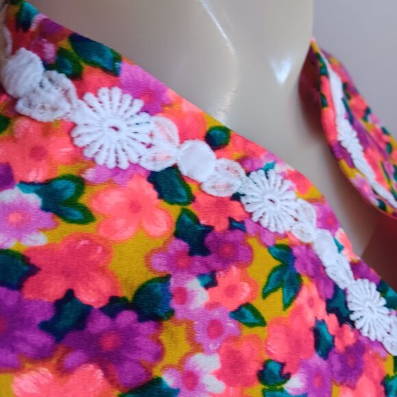 sz 8 1OF1 Vintage Floral Maxi Dress Lace Trim Peasant Boho Prairie Handmade Pink - Picture 7 of 9